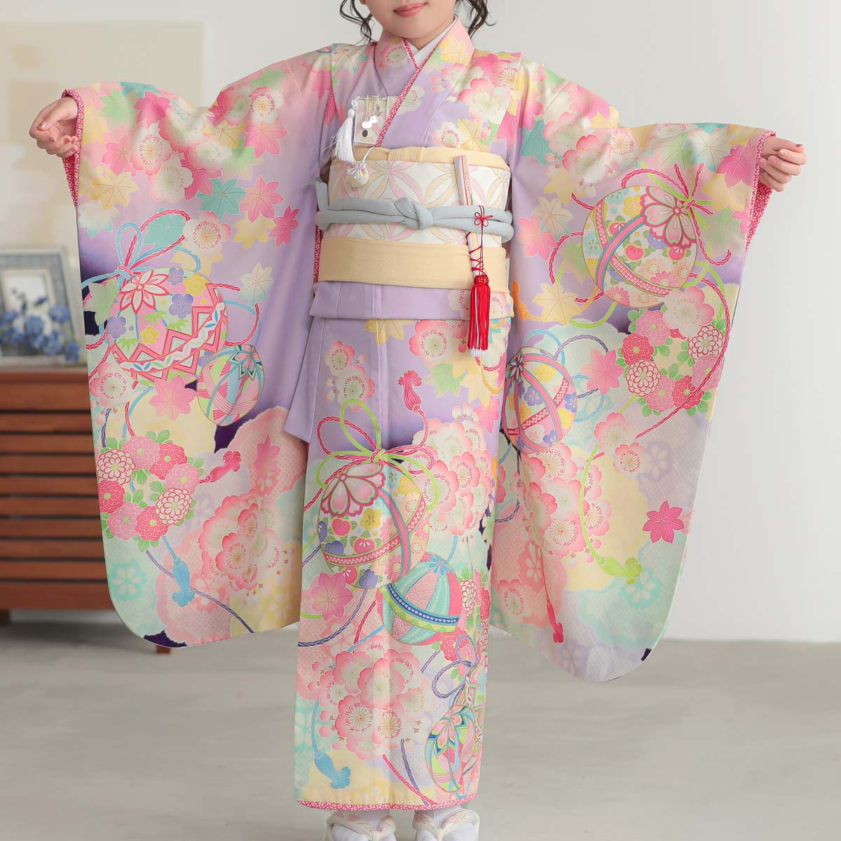 七五三 7歳着物 レンタル フルセット 乙葉 ブランド着物 紫 薬玉に桜楓