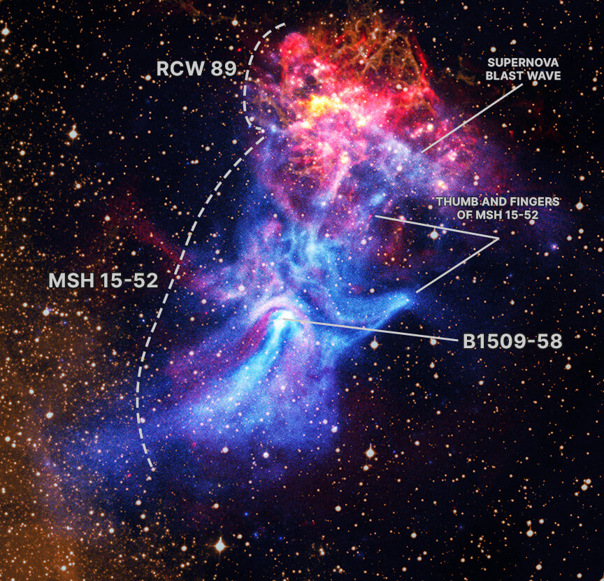 チャンドラが捉えた宇宙の“手” パルサー風星雲「MSH 15-52」の最新画像