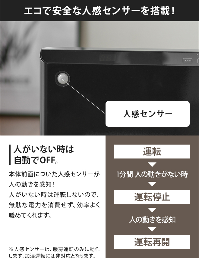 ファンヒーター 加湿器 人感/室温センサー付大風量加湿パネル