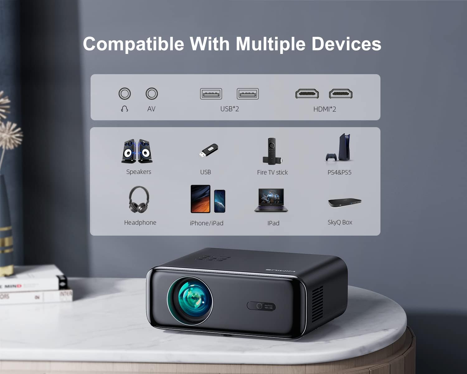 Auto Focus & Keystone】Projector, WiMiUS Outdoor Projector P62