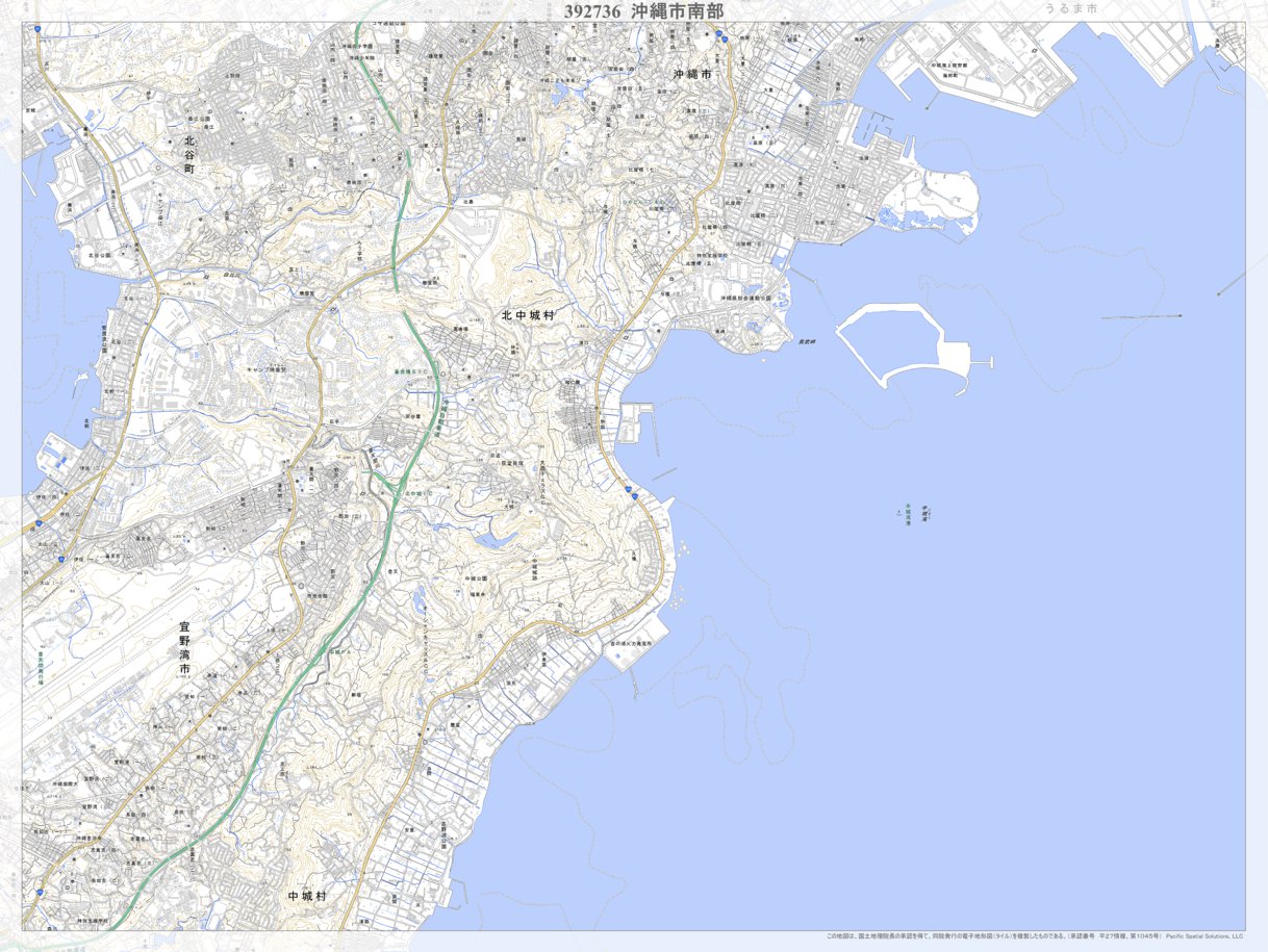 392736 沖縄市南部（おきなわしなんぶ Okinawashinambu）, 地形図 Map