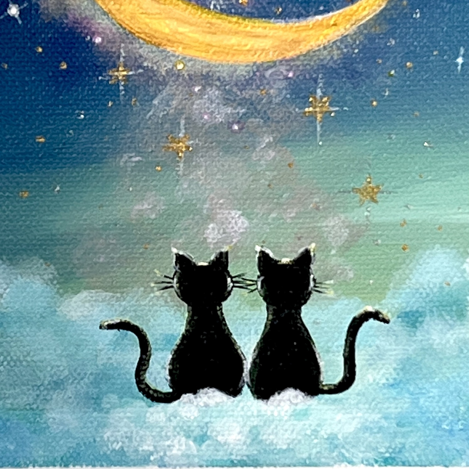 アクリル画《原画》 ✴︎ 星降る三日月と猫✴︎ - Loncheka