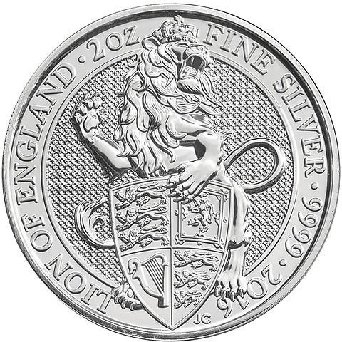 2016年 イギリス 2オンス 銀貨 クイーンズ・ビースト「ライオン・オブ