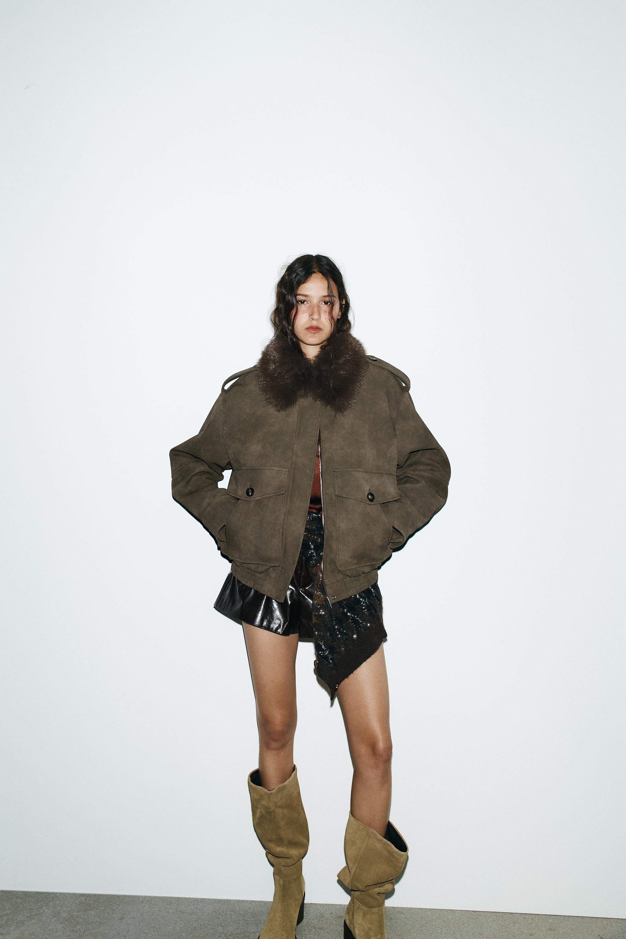 フェイクスエード デタッチャブルネック ジャケット - カーキ | ZARA