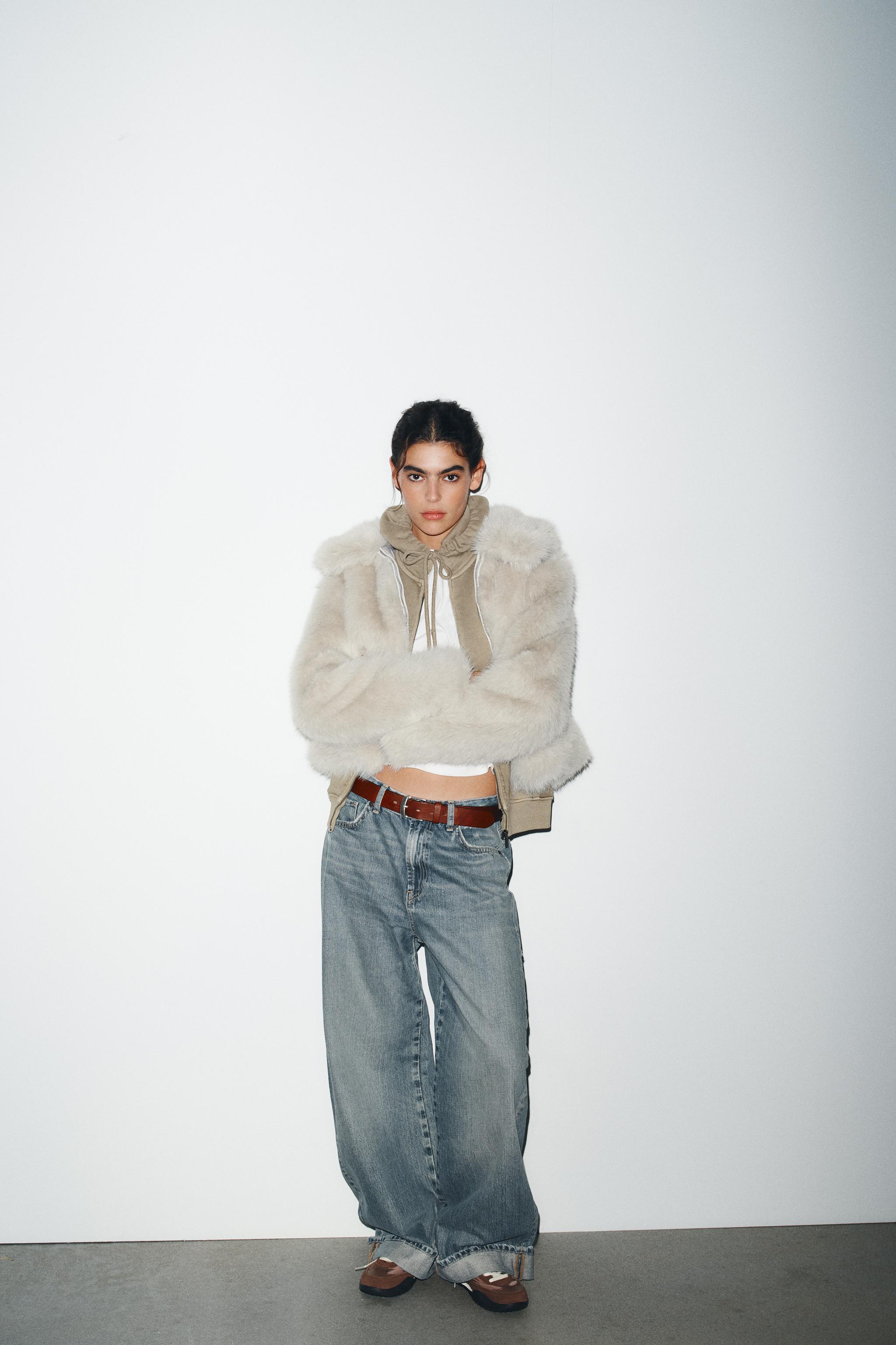 ジッパー付きショートフェイクファーコート - グレー | ZARA Japan / 日本