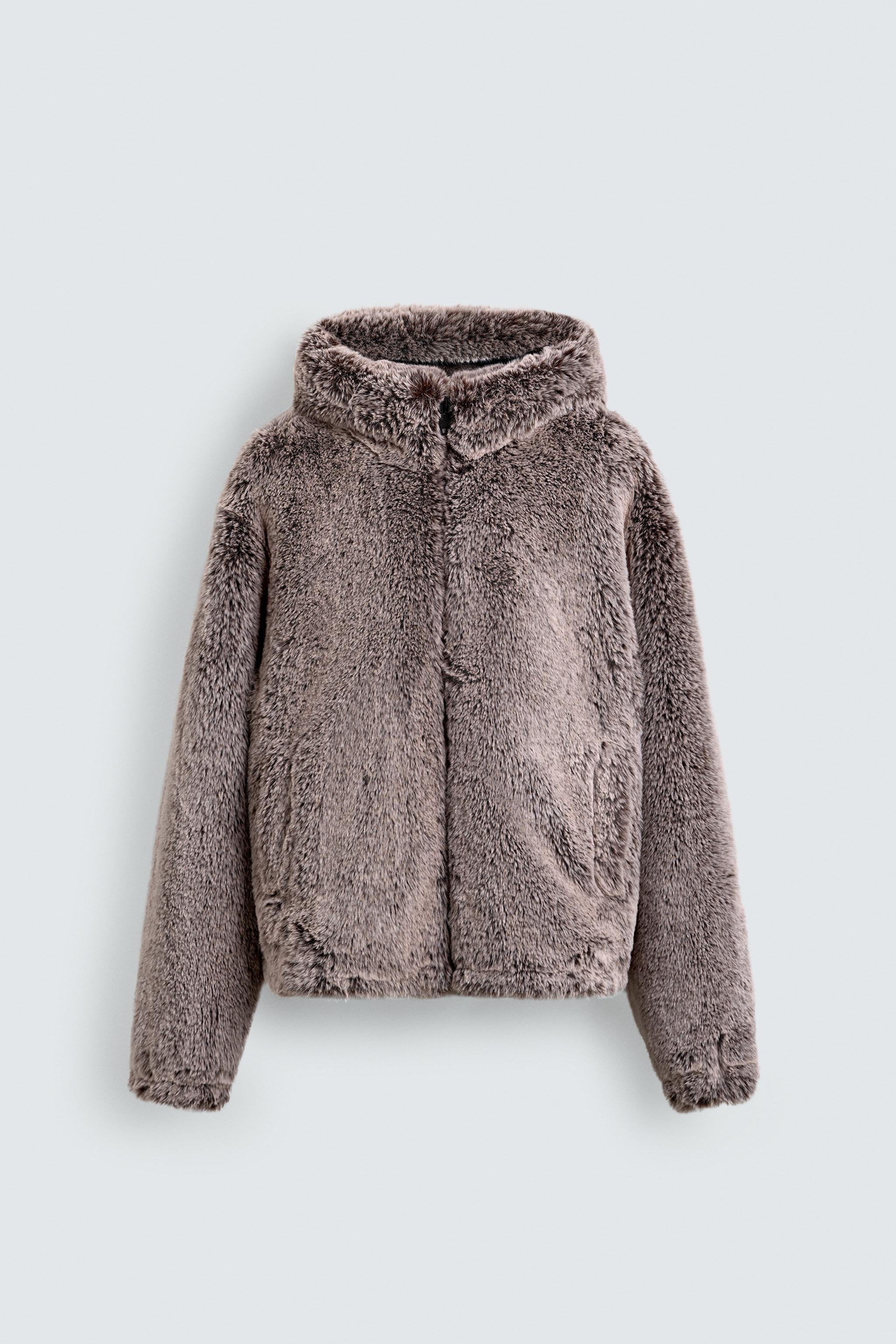 フェイクファー フード付きジャケット - ブラウン/モール | ZARA Japan