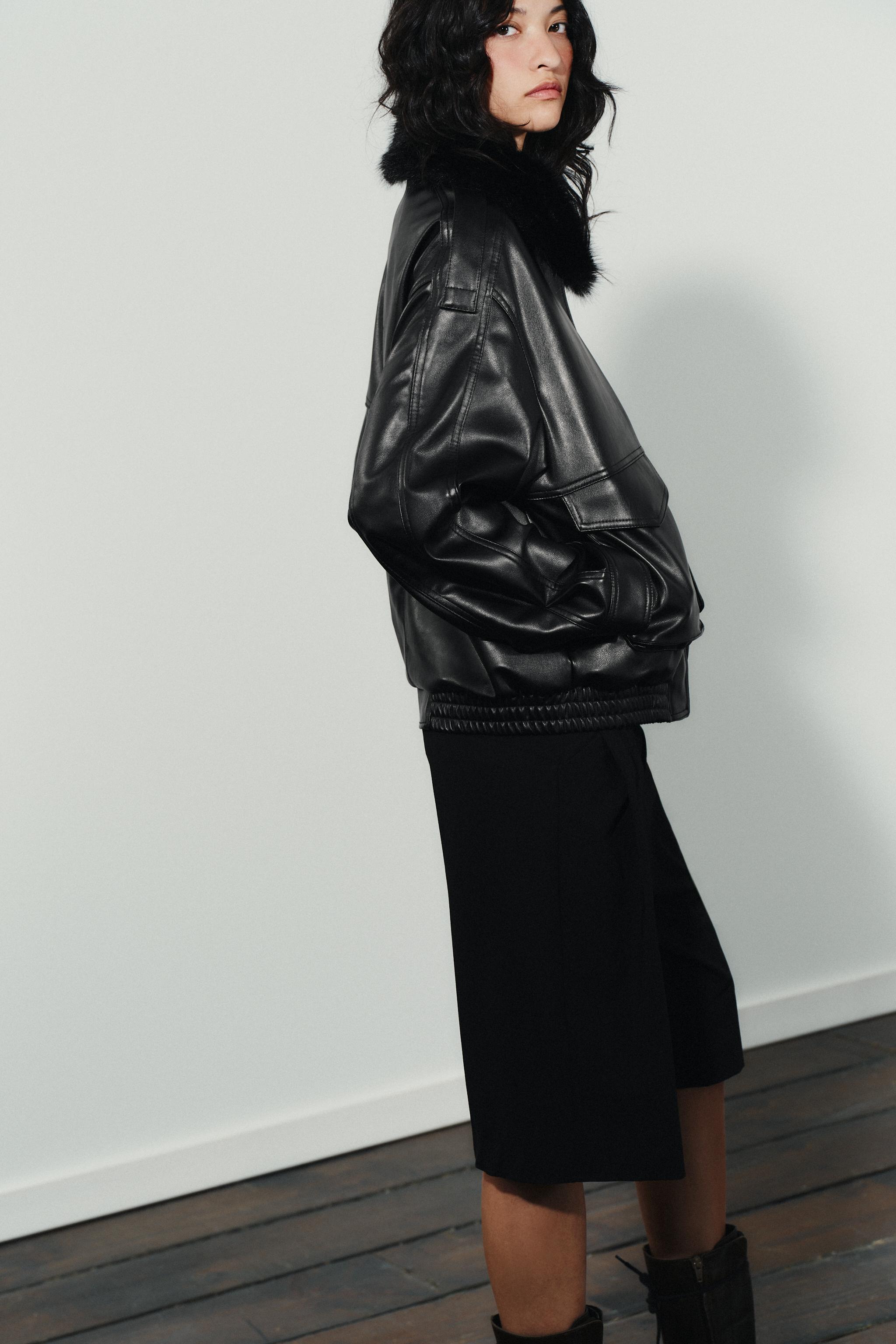 取り外し可能なフェイクファー襟付きジャケット - ブラック | ZARA