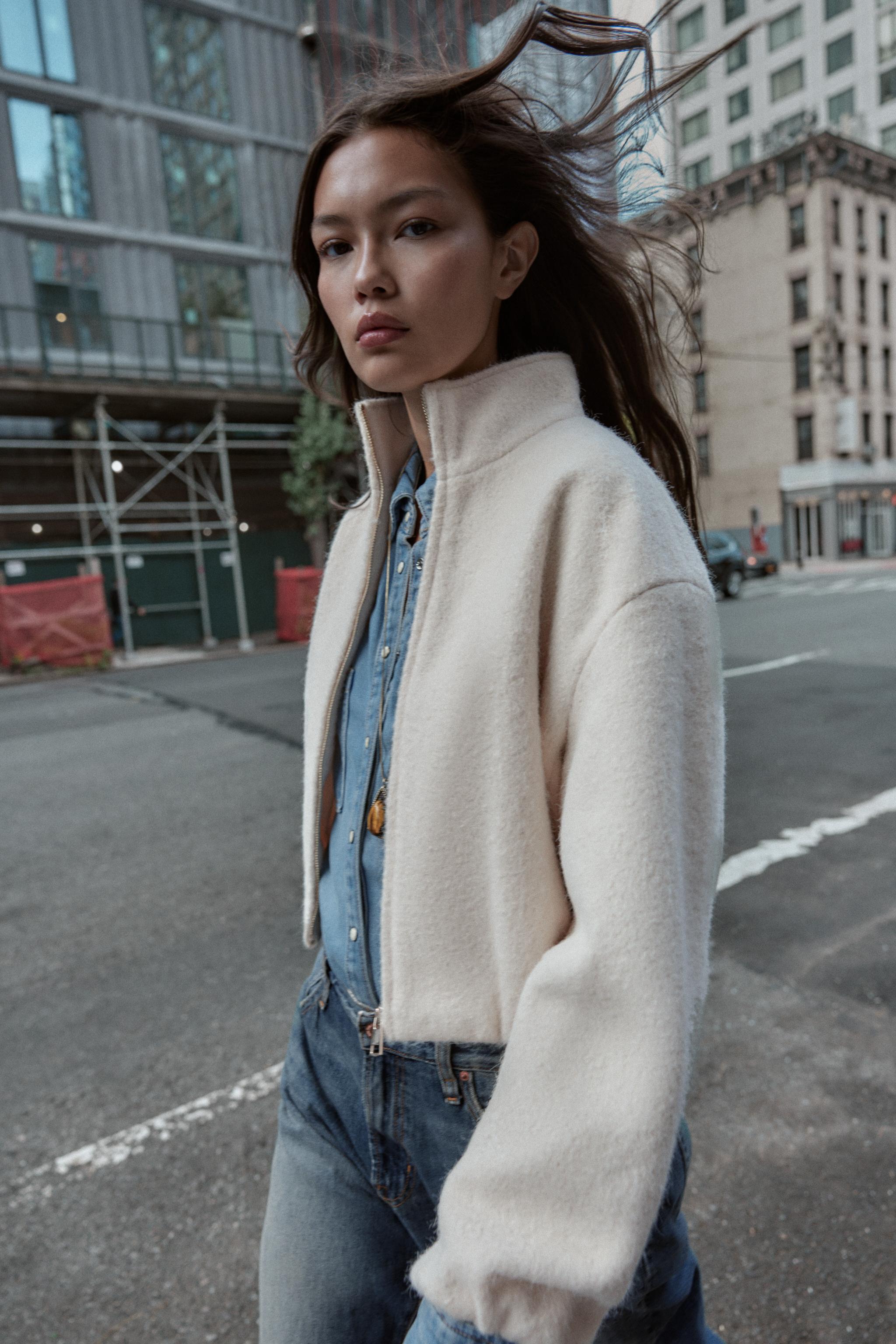 BOUCLÉ HIGH COLLAR JACKET - Ecru | ZARA United States