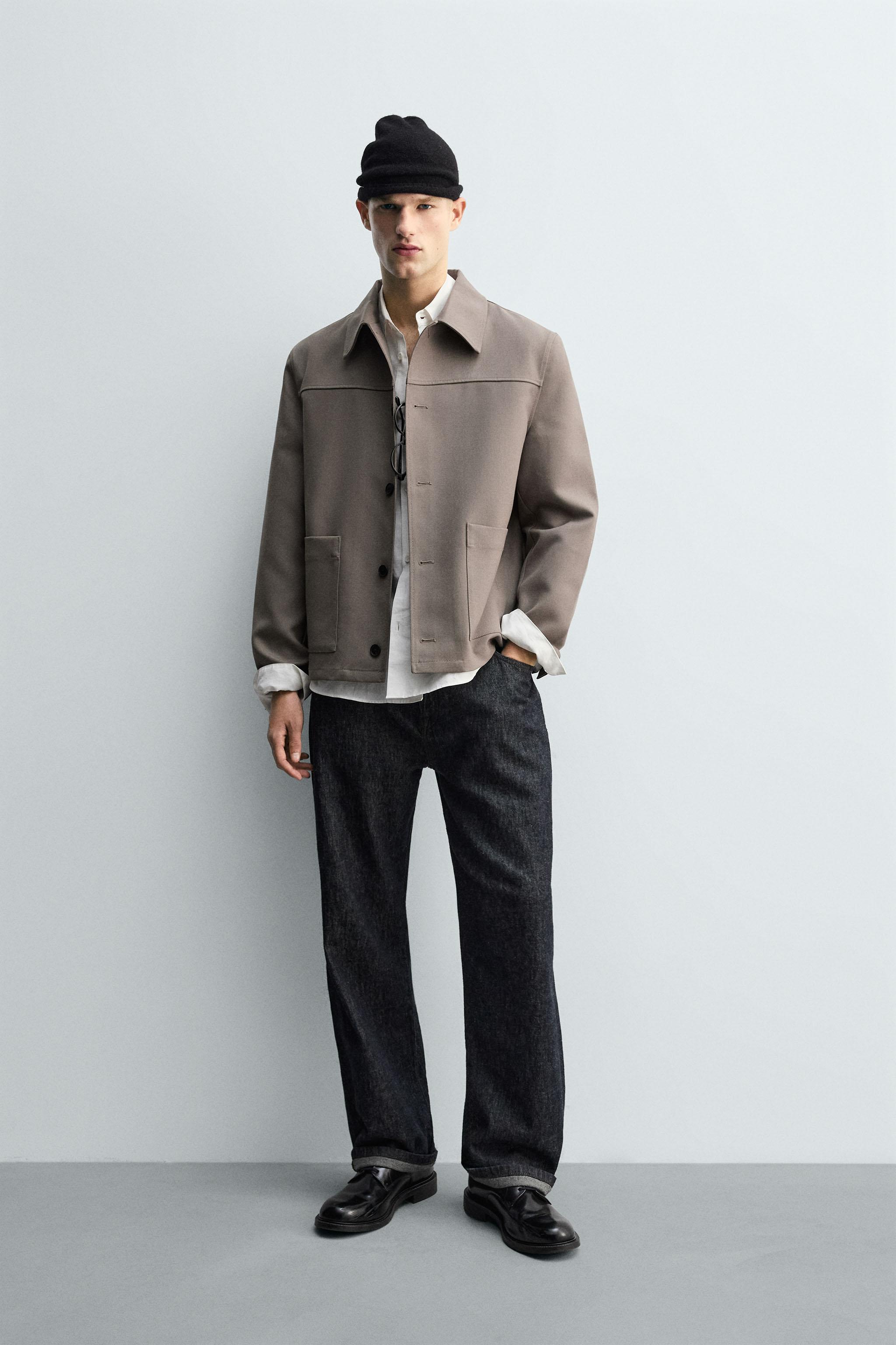 リラックスフィット ポケット付きシャツジャケット - ミンク | ZARA