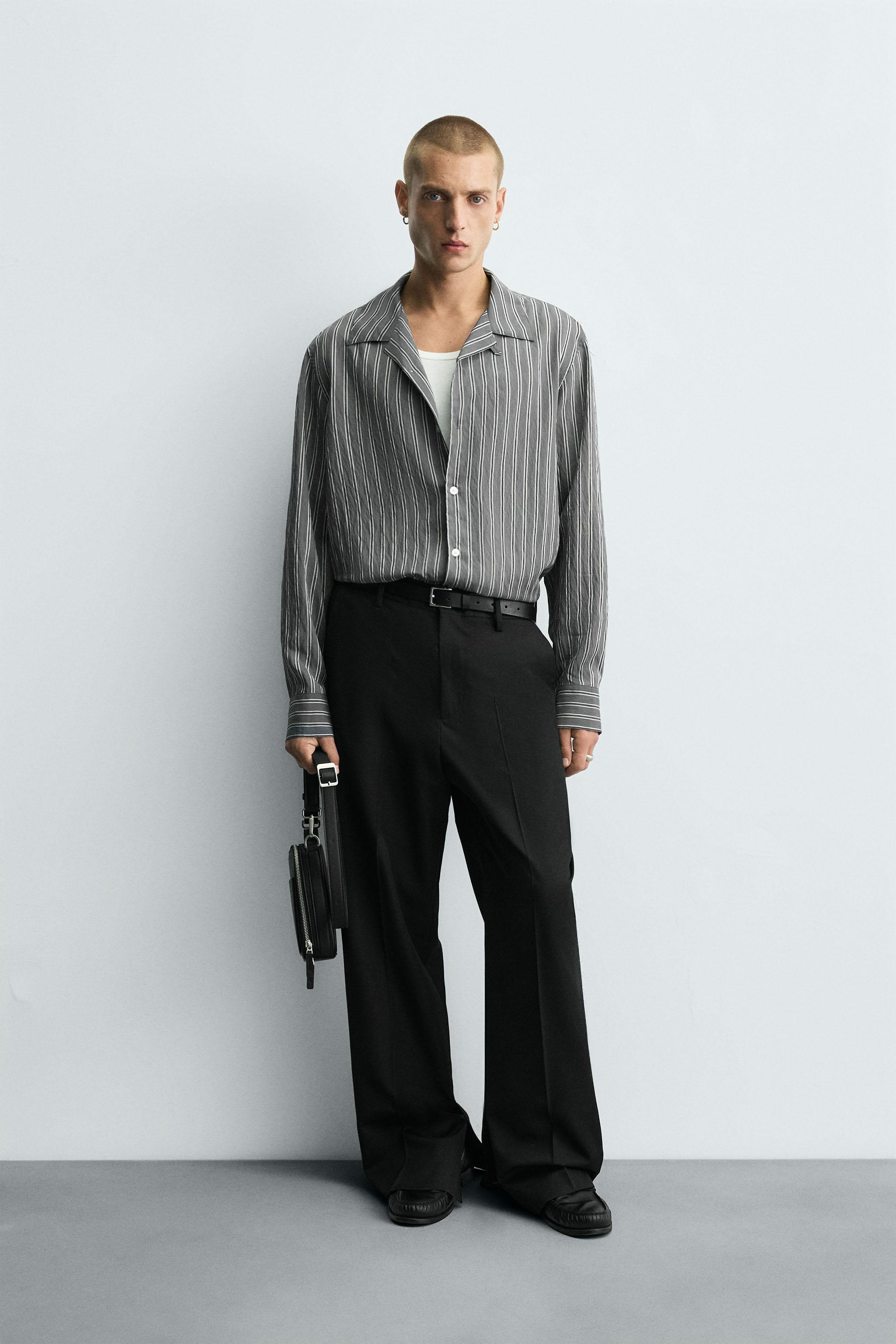 しわ加工ストライプ柄フルイドシャツ - ストライプ | ZARA Japan / 日本