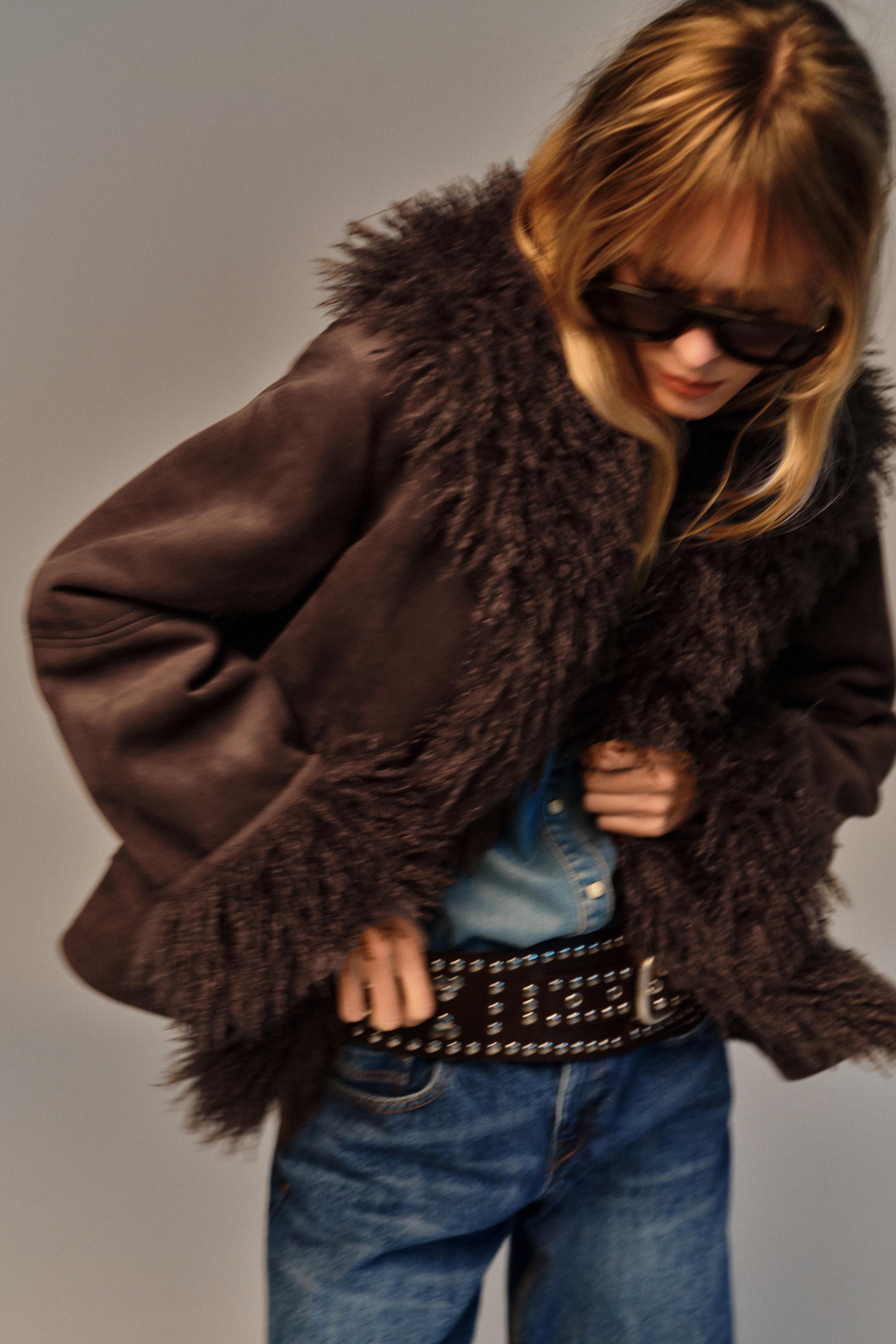 ダブルフェイス フェイクファー ジャケット - ブラウン | ZARA Japan
