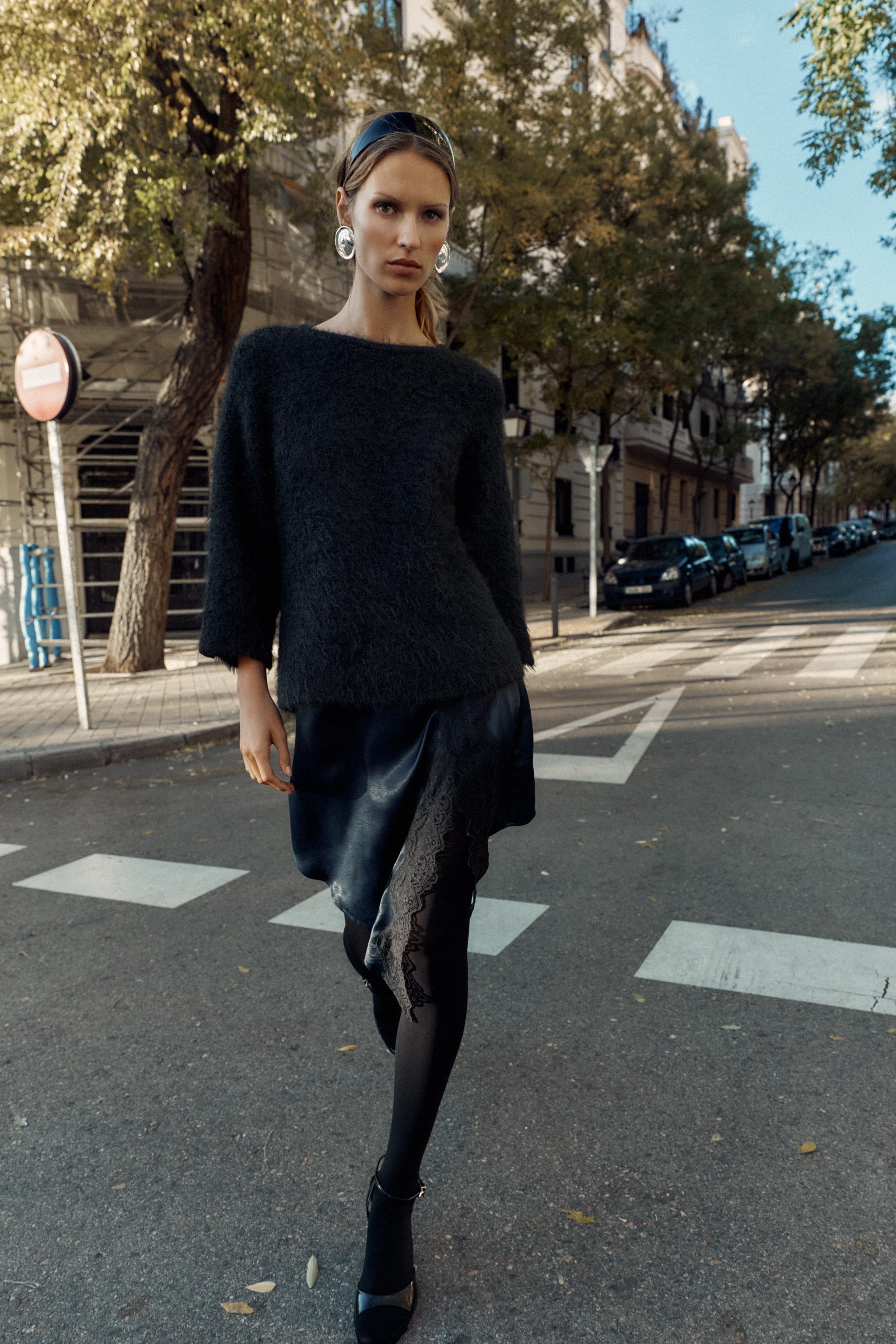 レースコンビニットセーター - ブラック | ZARA Japan / 日本