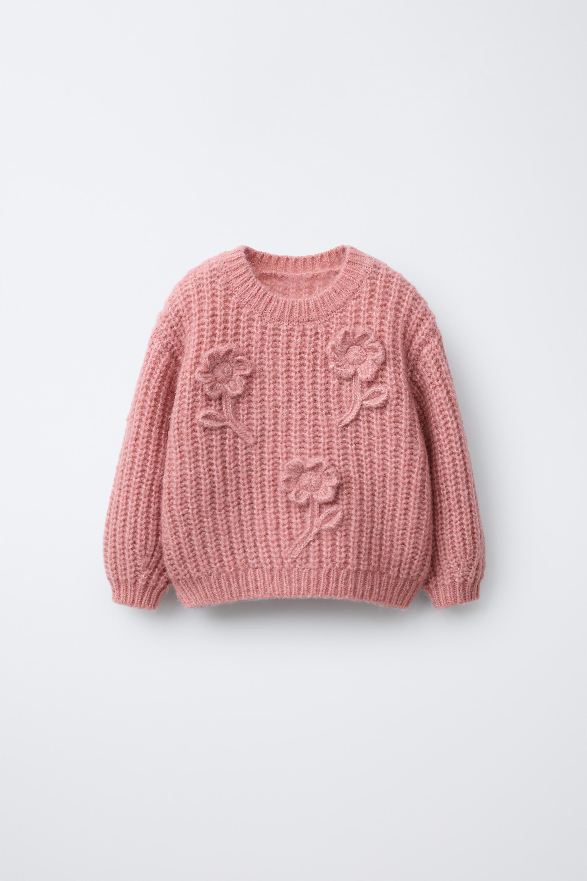 フラワー刺繍ニットセーター - コーラルピンク | ZARA Japan / 日本