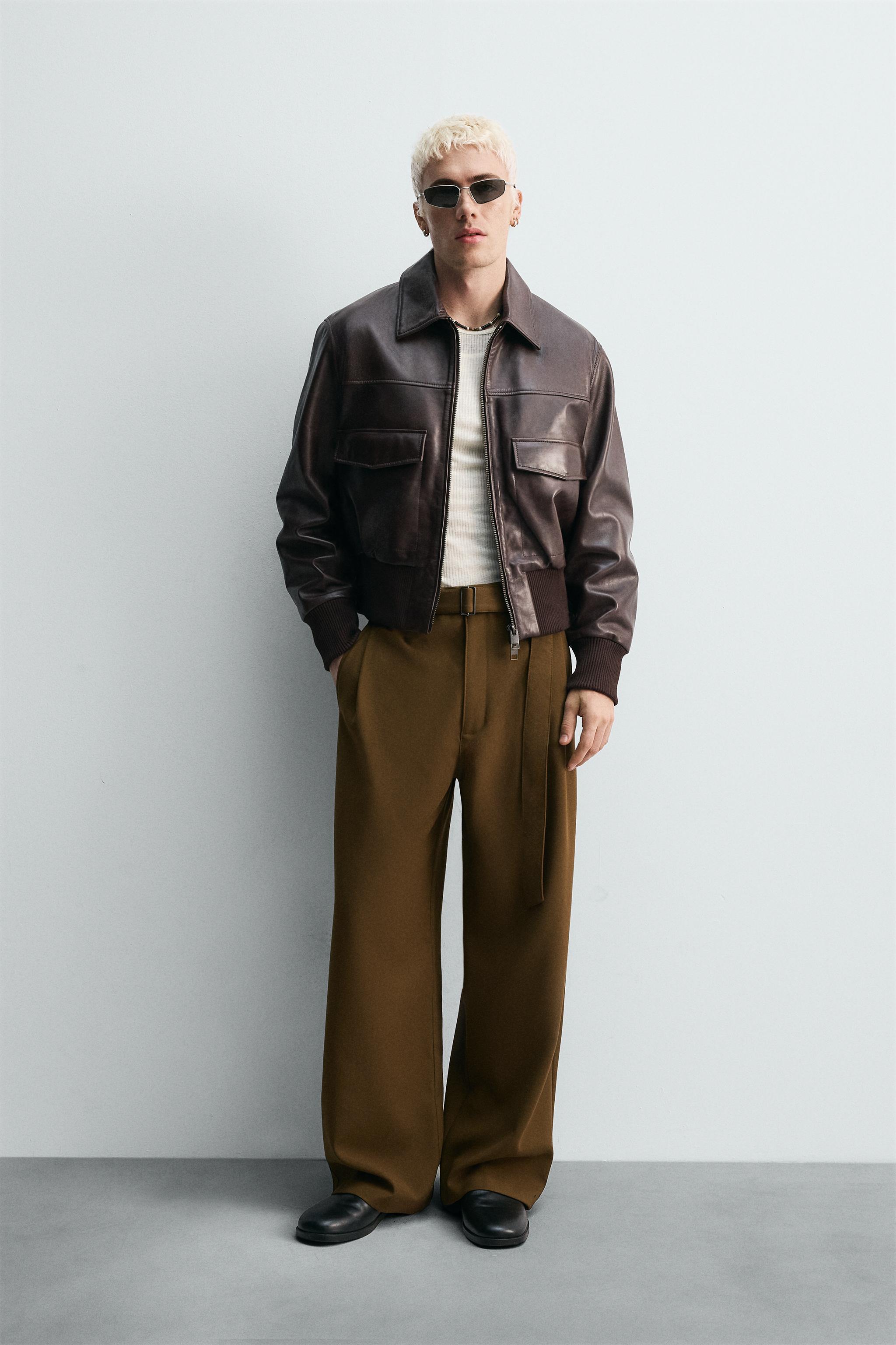 LIMITED EDITION クロップド丈レザーブレザー - ブラウン | ZARA Japan