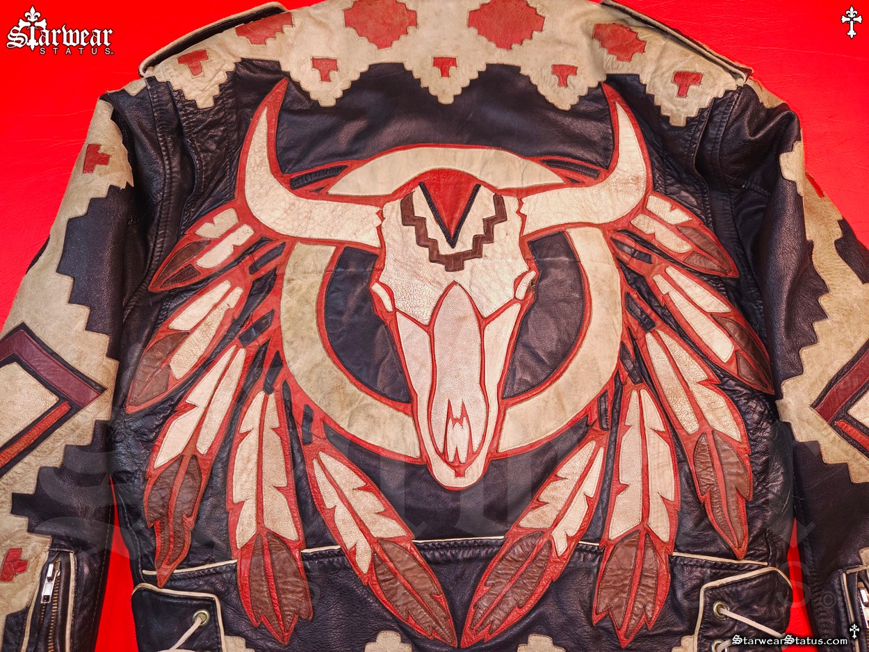 80s VOLCANO NATIVE AMERICAN INDIAN CHIEF LEATHER AZTEC COW SKULL